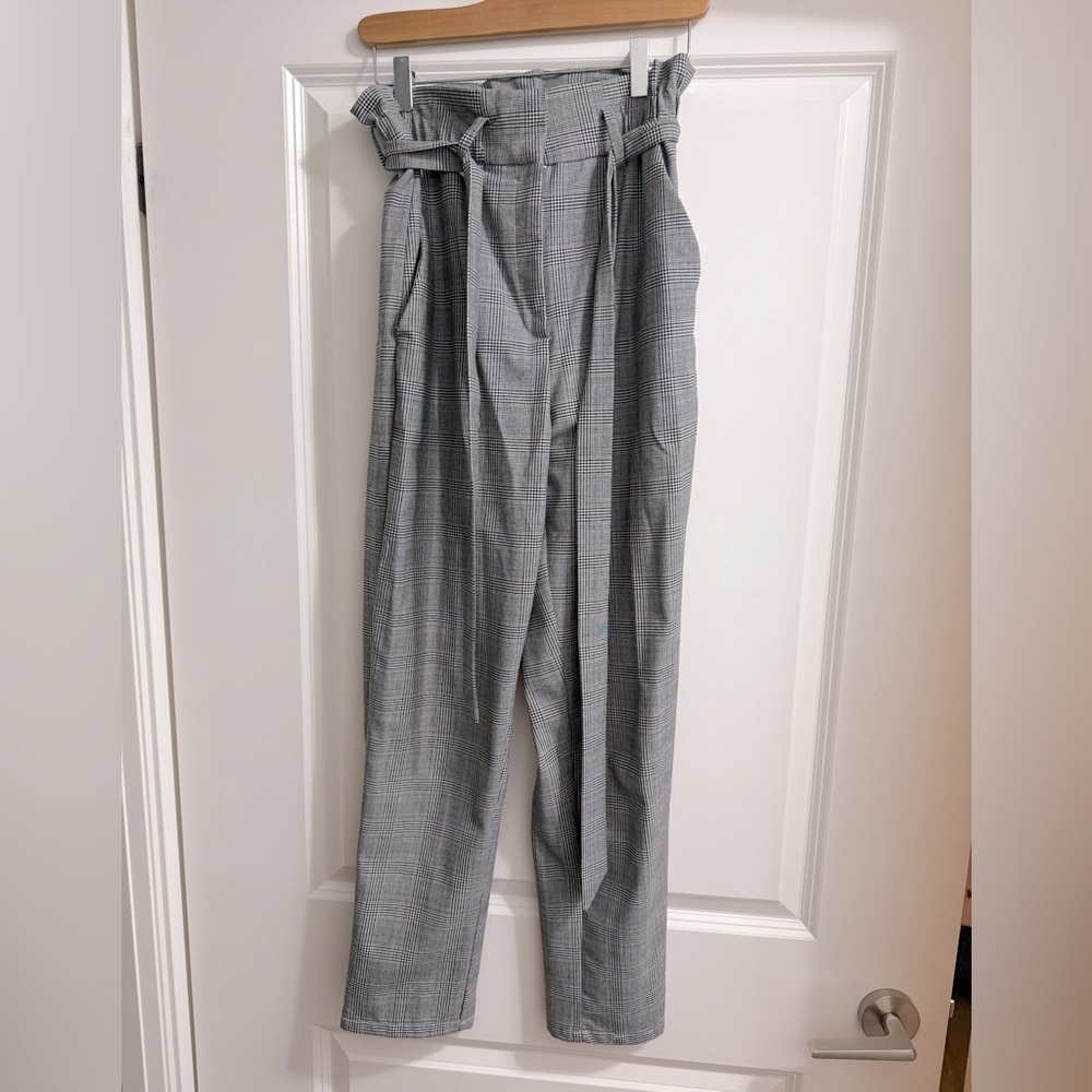 H&M Gray Checkered Paper Bag Dress Pants